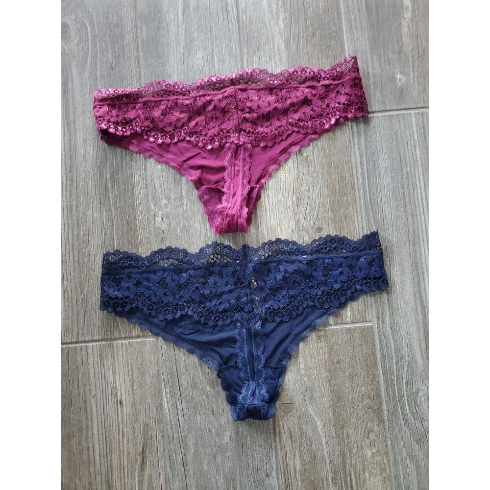 Nwot Victoria's Secret Cheeky  Wine Red/Navy Polyamide Blend Thong Bunble Siz XL